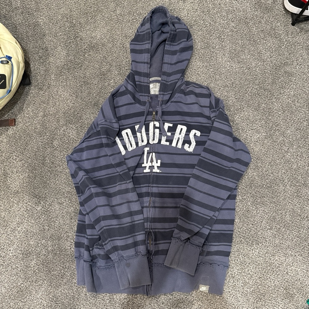 Dodgers Striped Navy and Blue Zipup Hoodie